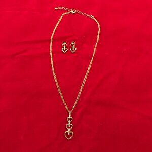 Vintage Avon Triple Heart Pendant Necklace and Double Heart Earring Set